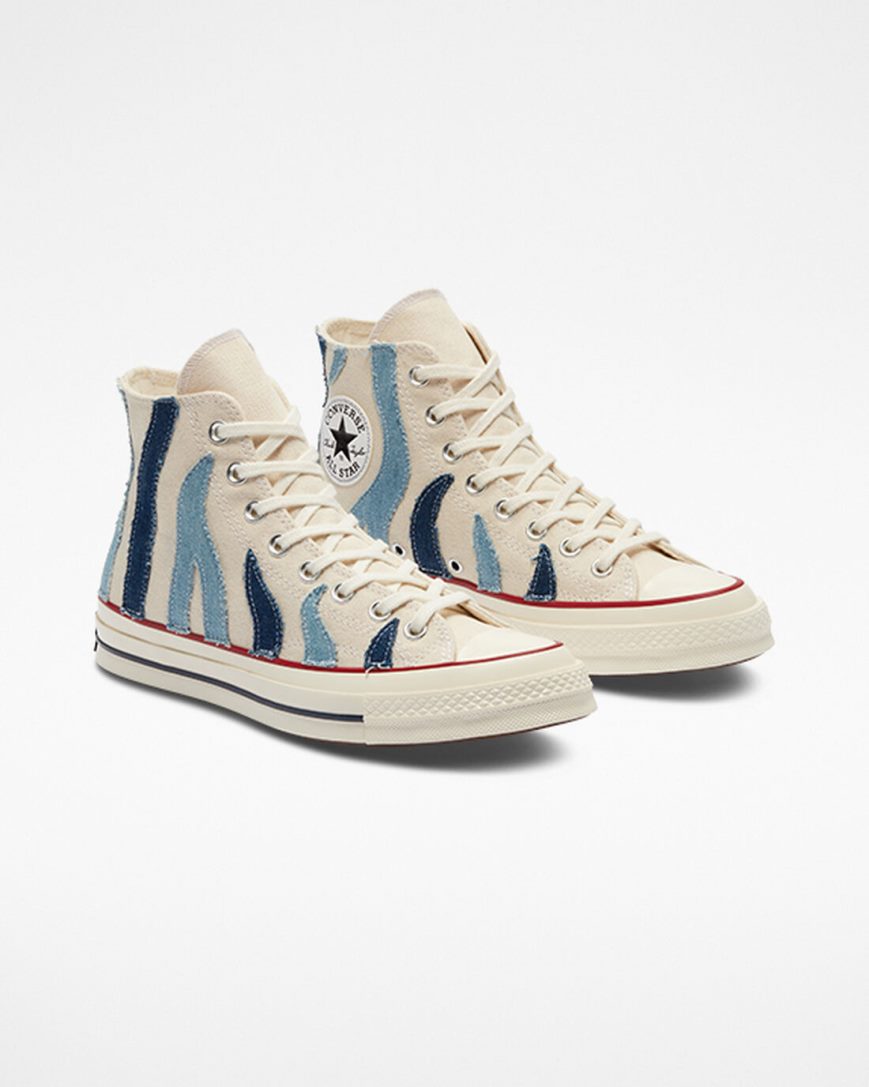 Tenis Converse Chuck 70 Denim Cano Alto Feminino Bege Azuis | PT B034781